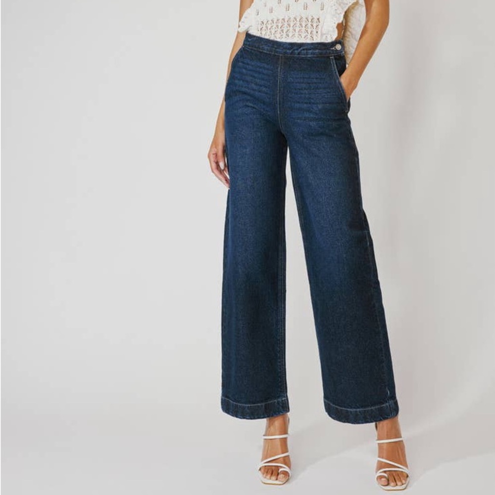 KANCAN High Rise Wide Leg Side Zip Jeans in Dark Wash